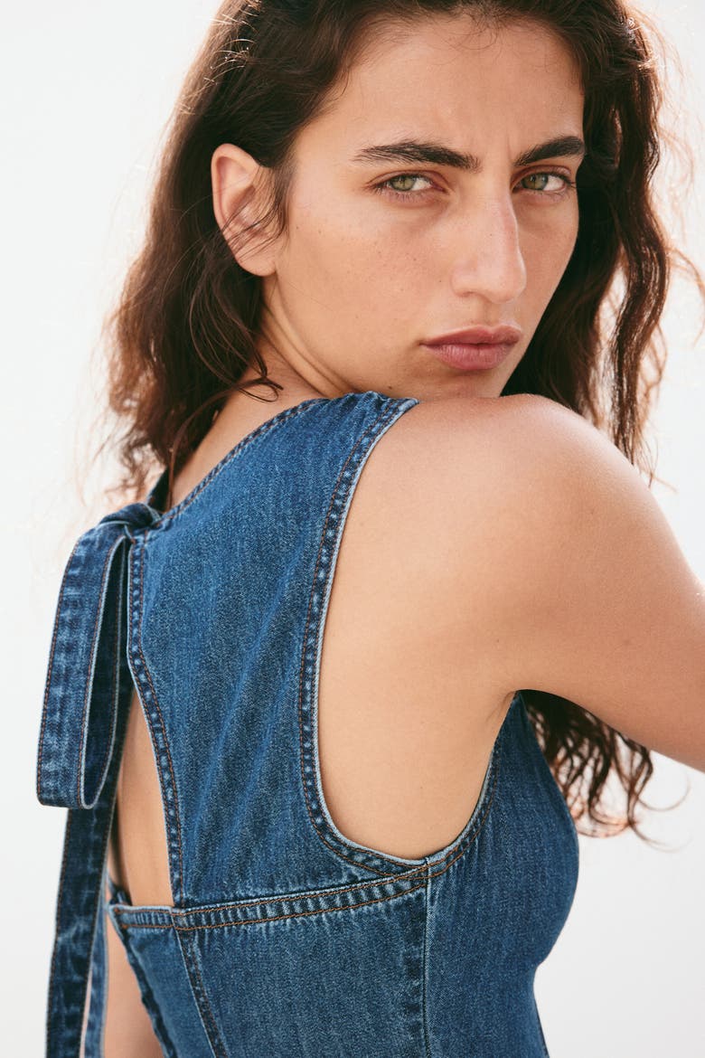 Flared-skirt Twill Dress, Alternate, color, Denim blue