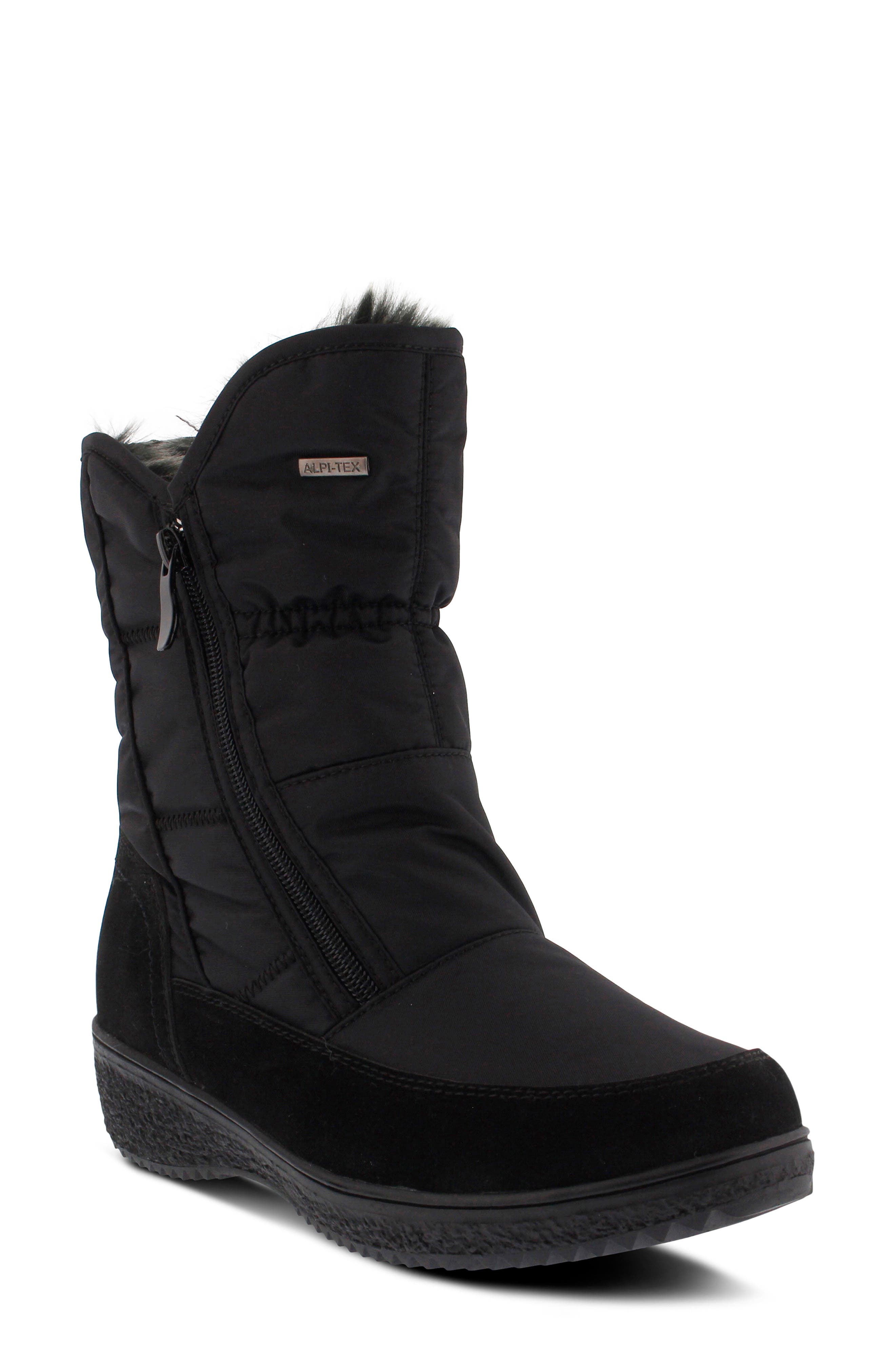 Spring Step Ernestina Waterproof Faux Fur Bootie, Main, color, Black Fabric