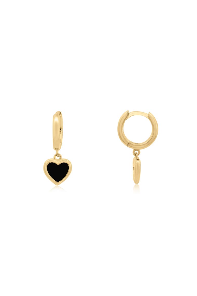 Mini Onyx Heart Dangle Earrings, Main, color, Onyx