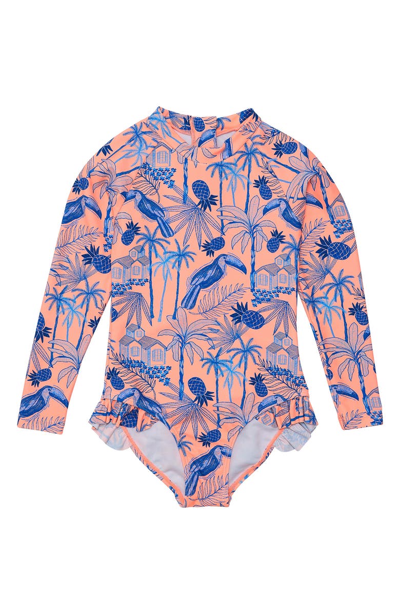 Snapper Rock Kids' Tropicana Vacay Long Sleeve One-Piece Rasguard Swimsuit, Main, color, 