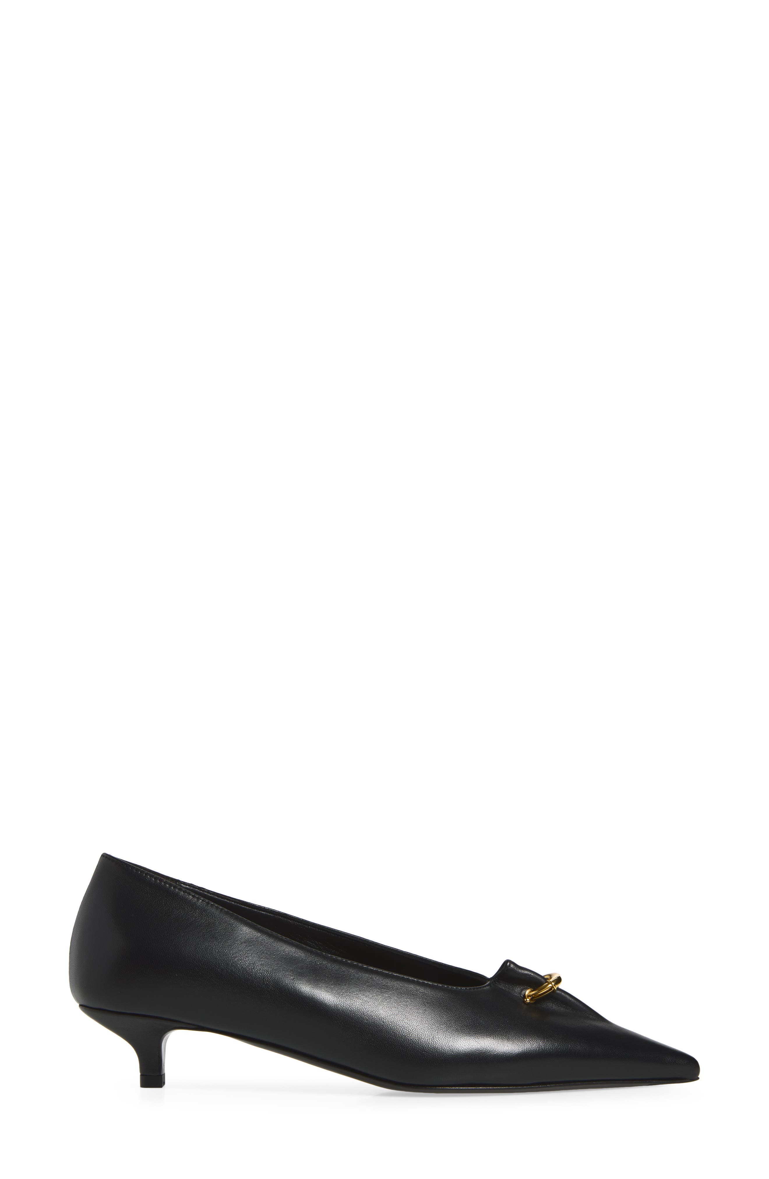 Pierced Pointed Toe Leather Pump, Alternate, color, BLACK