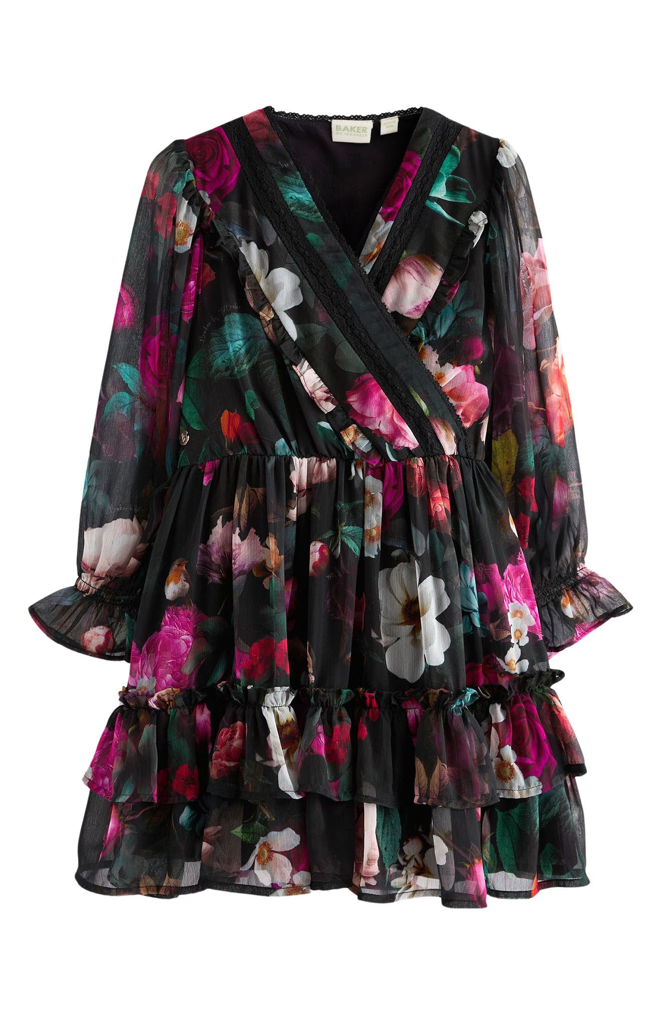 Baker by Ted Baker Kids' Floral Print Long Sleeve Chiffon Dress