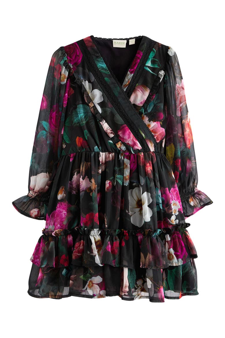 Kids' Floral Print Long Sleeve Chiffon Dress, Main, color, PINK