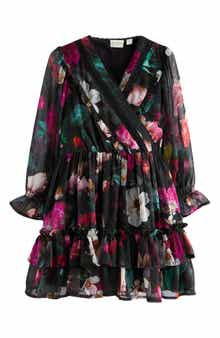 Baker by Ted Baker Kids' Floral Print Long Sleeve Chiffon Dress