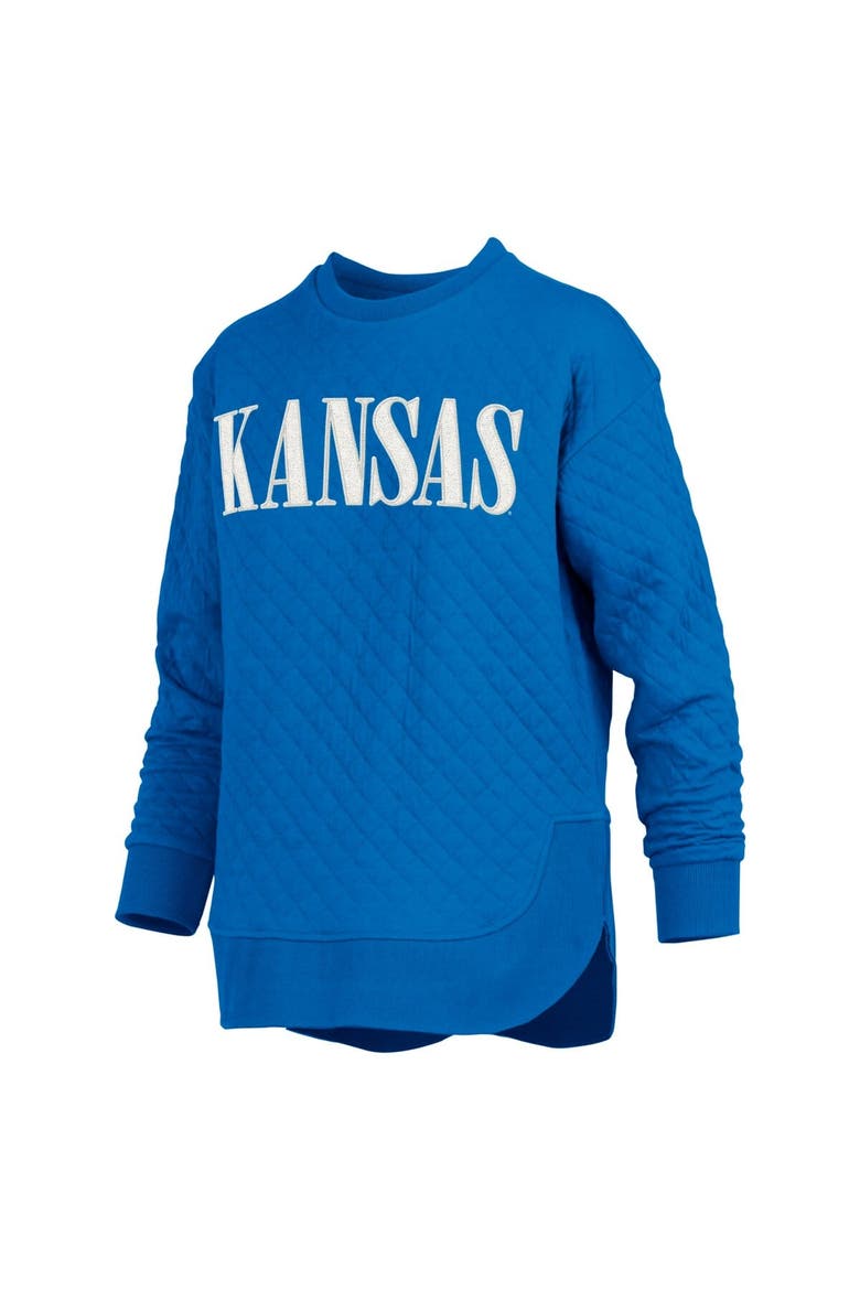 Women's Pressbox Royal Kansas Jayhawks Quilted Long Sleeve Pullover Sweatshirt, Alternate, color, Royal