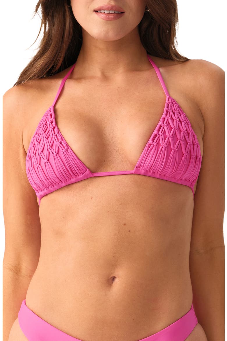 Lila Macramé Triangle Bikini Top, Main, color, PETUNIA