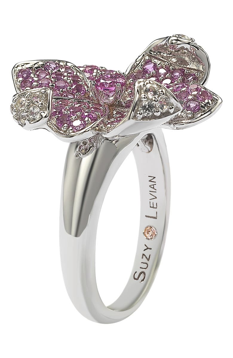 SUZY LEVIAN Sterling Silver & Pink Sapphire Flower Ring, Alternate, color, Pink