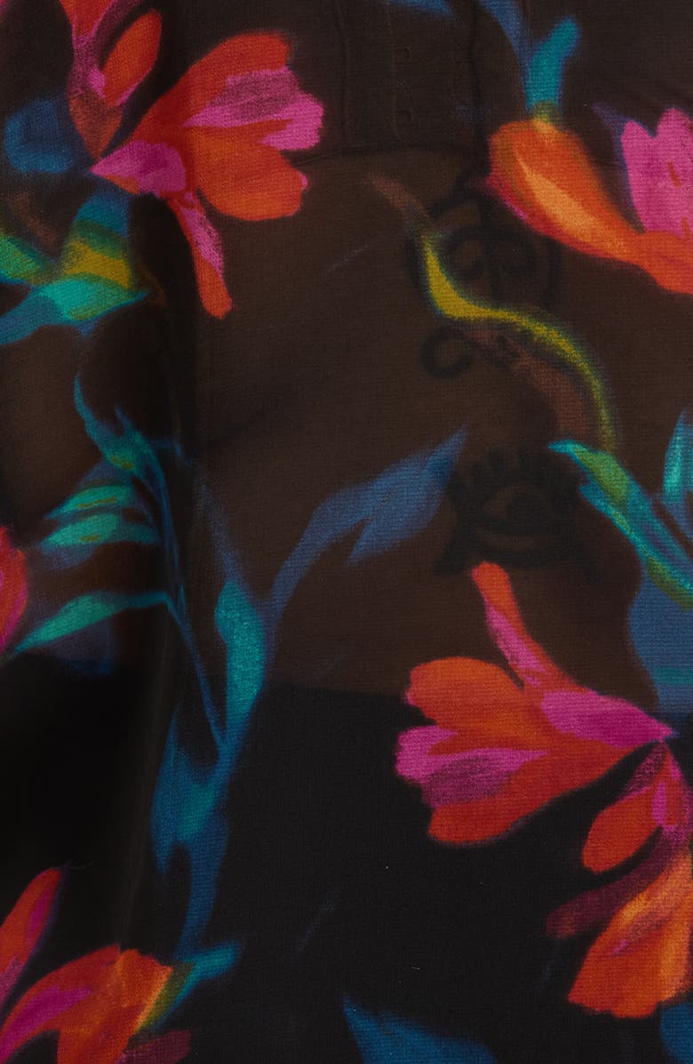 Tahari ASL Floral Bow Neck Chiffon Top, Alternate, color, Black Pink Floral