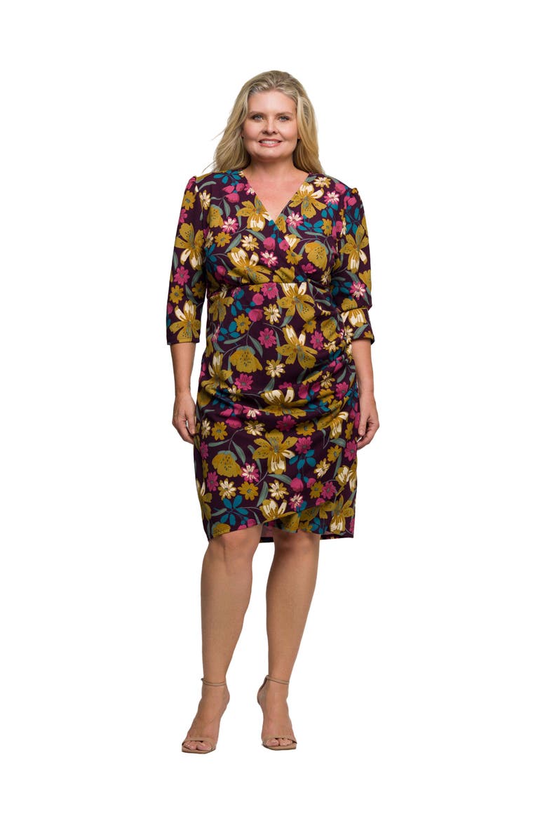 Floral Print Faux Wrap Dress, Main, color, Purple Multi