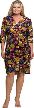 24seven Comfort Apparel Floral Print Faux Wrap Dress