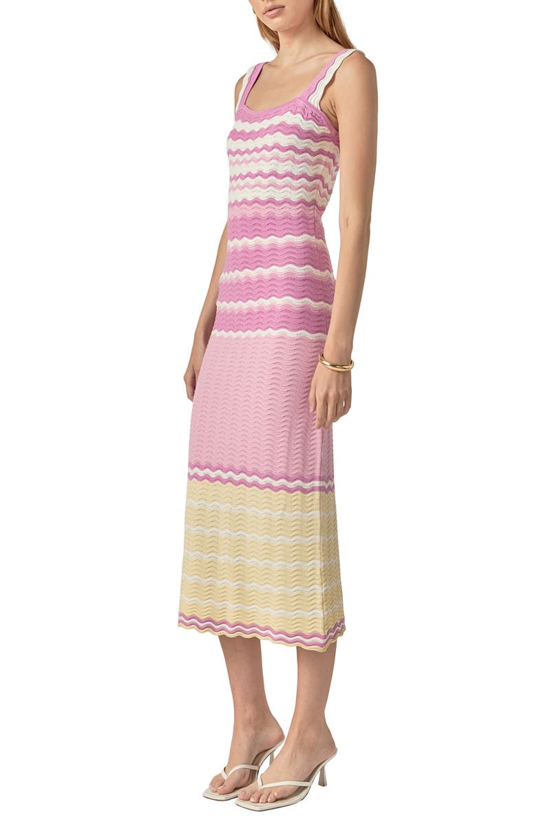 English Factory Stripe Pointelle Sweater Midi Dress, Alternate, color, Pink Multi Stripe