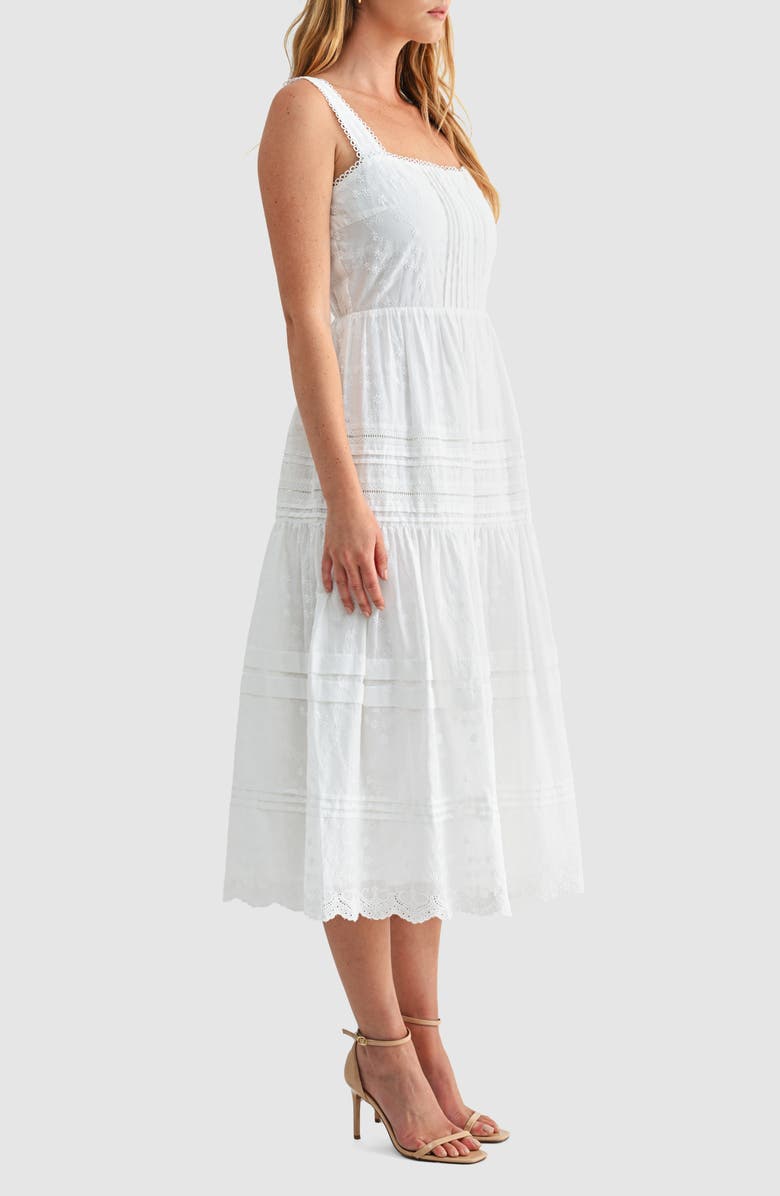 Mila Mae Embroidered Cotton Fit & Flare Midi Sundress, Alternate, color, White