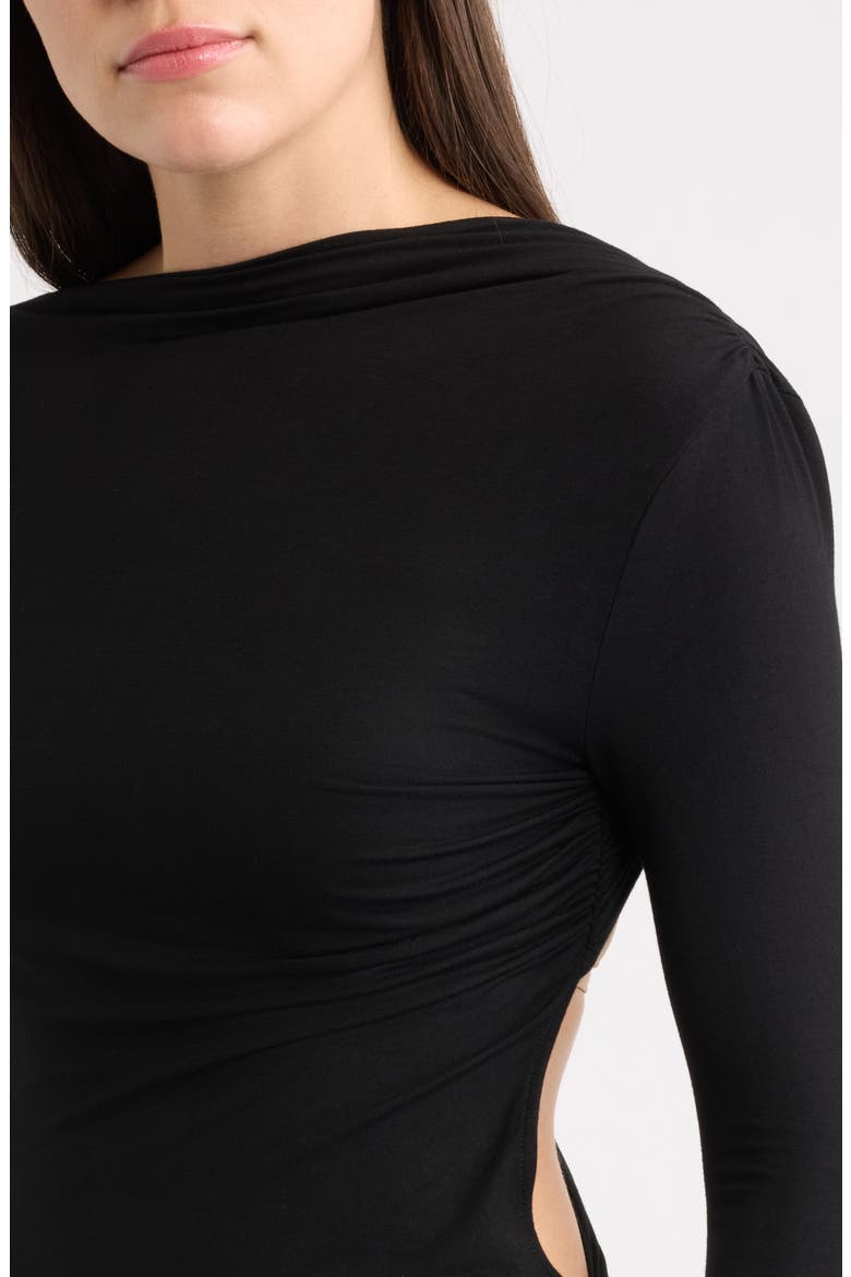Romy Ruched Open Back Stretch Jersey Top, Alternate, color, BLACK