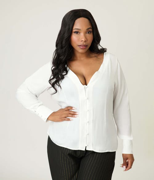 Unique Vintage Plus Size Long Sleeve Blouse In White