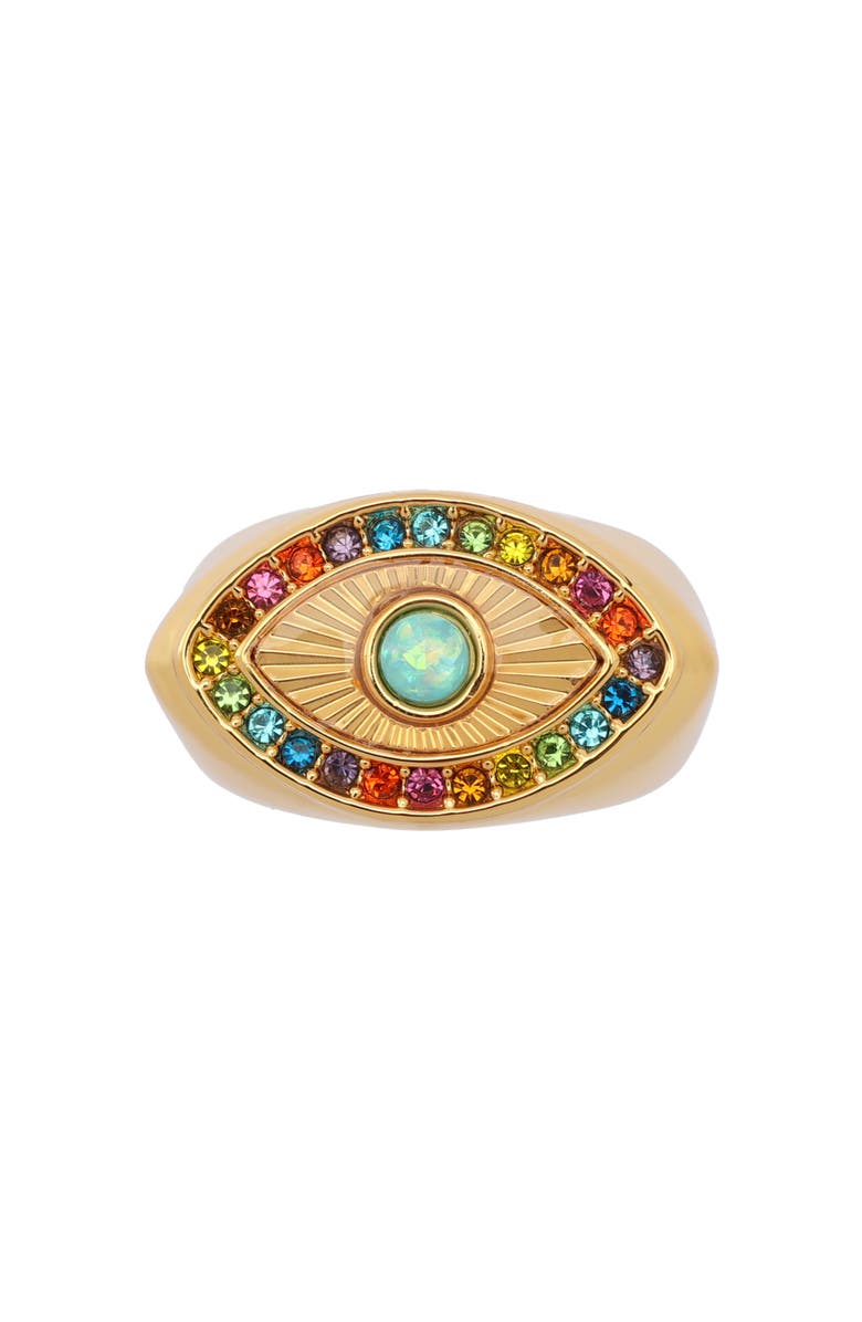 Kurt Geiger London Rainbow Evil Eye Cocktail Ring, Alternate, color, Gold Multi