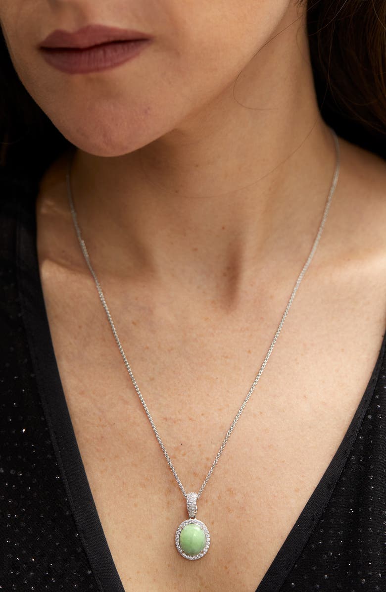 SAVVY CIE JEWELS Sterling Silver Jade & Cubic Zirconia Pendant Necklace, Alternate, color, Silver/ Jade