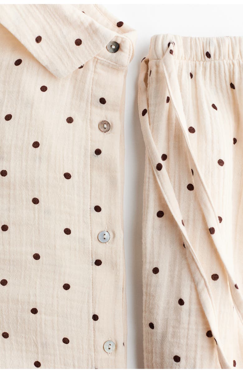 H&M Pyjama Shirt And Shorts, Alternate, color, Cream/Polka Dot
