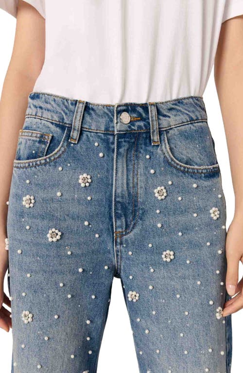 Maje Wide-leg Embroidered Jeans In Blue