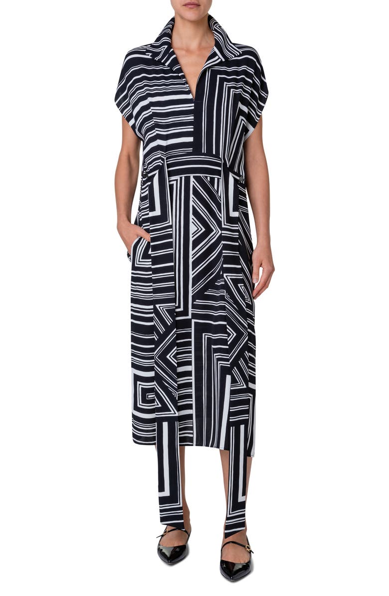 Akris Lizzie's Lines Belted Silk Midi Dress, Main, color, 