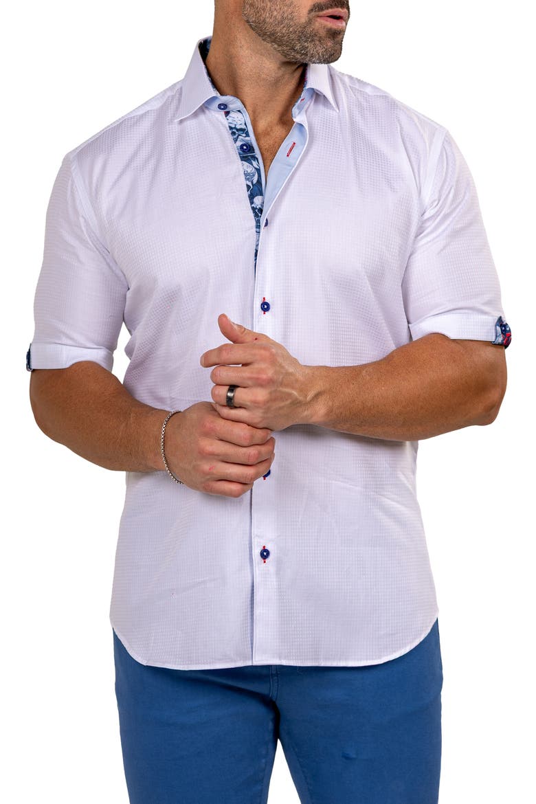 Galileo Marty Short Sleeve Cotton Button-Up Shirt, Alternate, color, WHITE