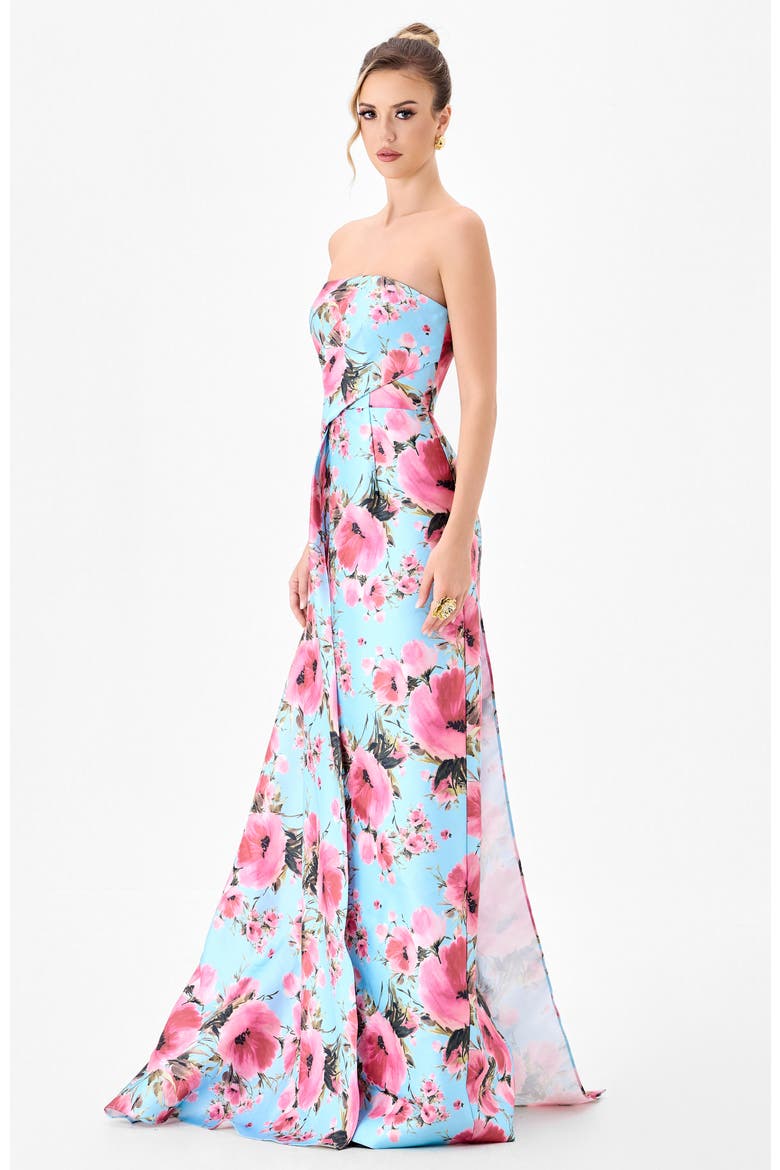Zia Dramatic Sash Gown, Alternate, color, BLUE/PINK PRINT