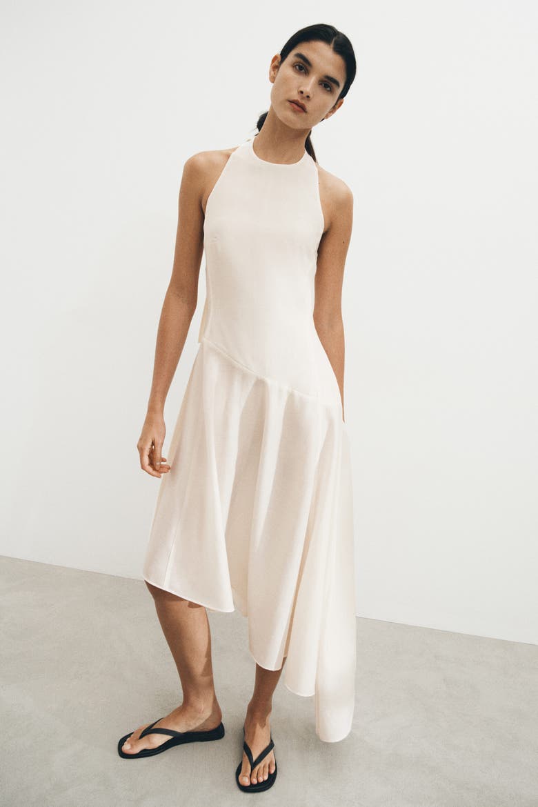 Asymmetric Halterneck Dress, Alternate, color, Cream