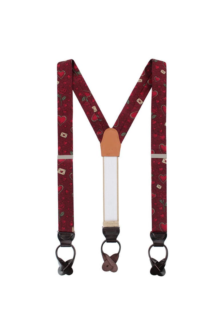 Amor Valentine's Note Silk Button End Suspenders, Alternate, color, Red