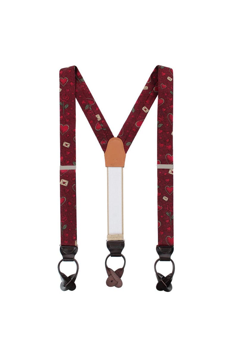 Trafalgar Amor Valentine's Note Silk Button End Suspenders, Alternate, color, Red