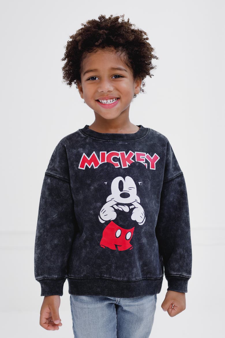 Mickey Mouse Mineral Wash French Terry Pullover Sweatshirt, Alternate, color, Charcoal Mickey Red