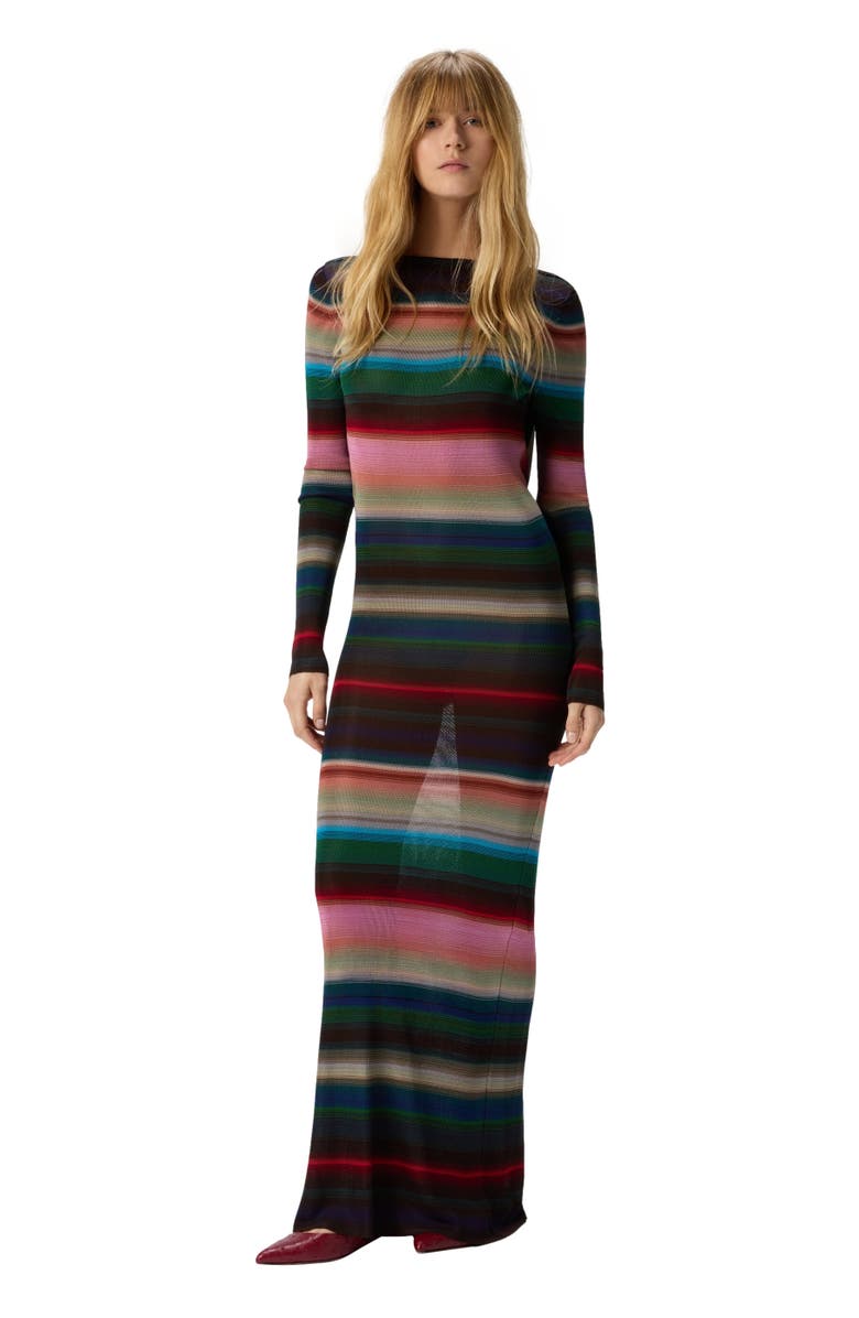 Missoni Long Backless Dress In Striped Knit, Main, color, Multicoloured