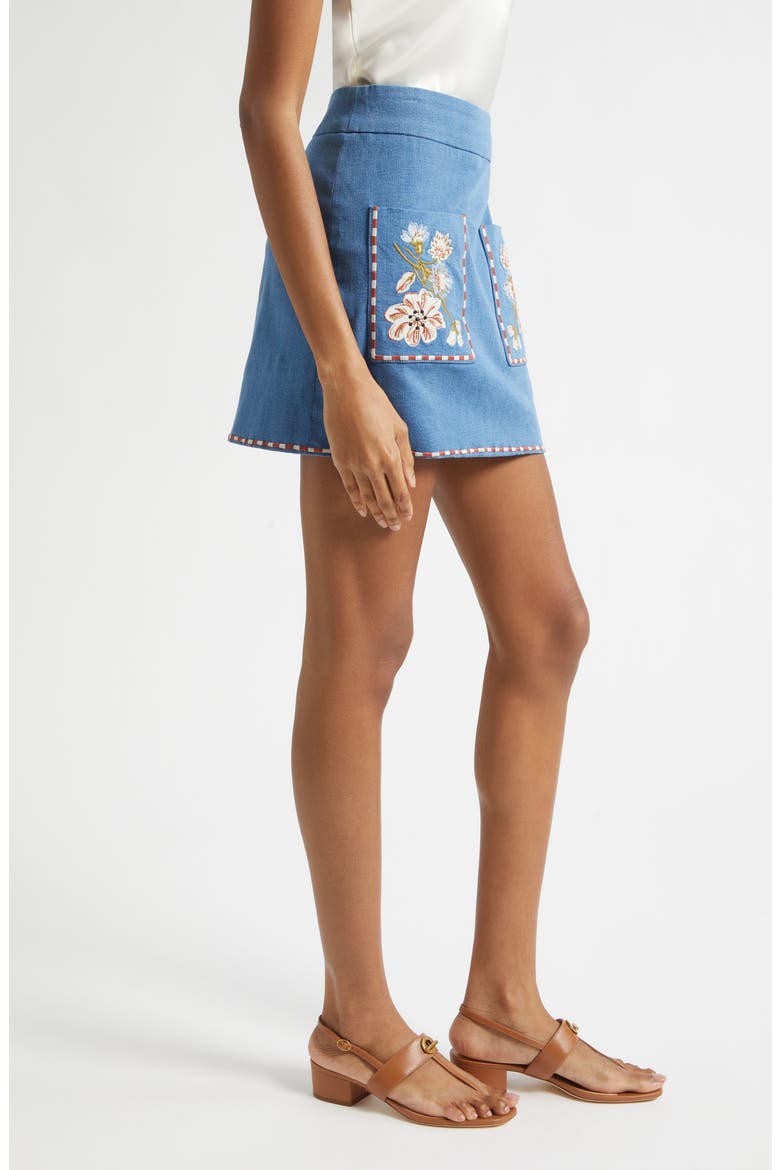 Pallas Embroidered Pocket Detail Stretch Cotton Skirt, Alternate, color, SEA GLARE