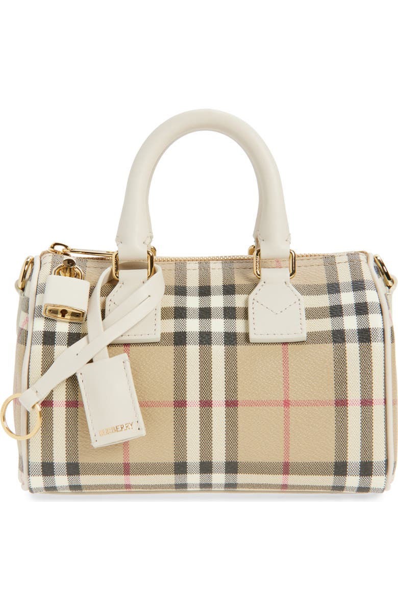 Burberry Mini Leather Bowling Bag, Main, color, Vintage Check/ Soap