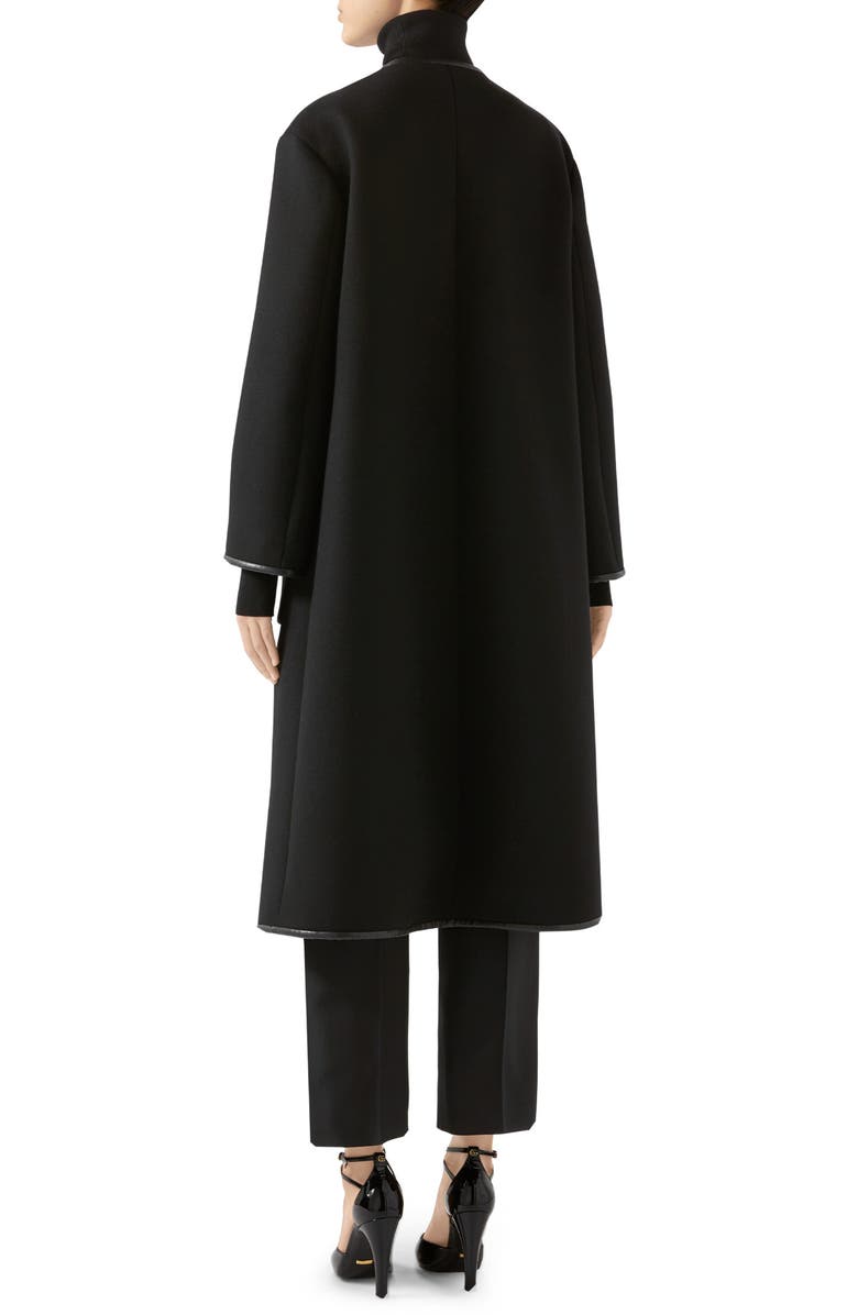 Gucci Horsebit Toggle Leather Trim Wool Blend Military Coat, Alternate, color, 