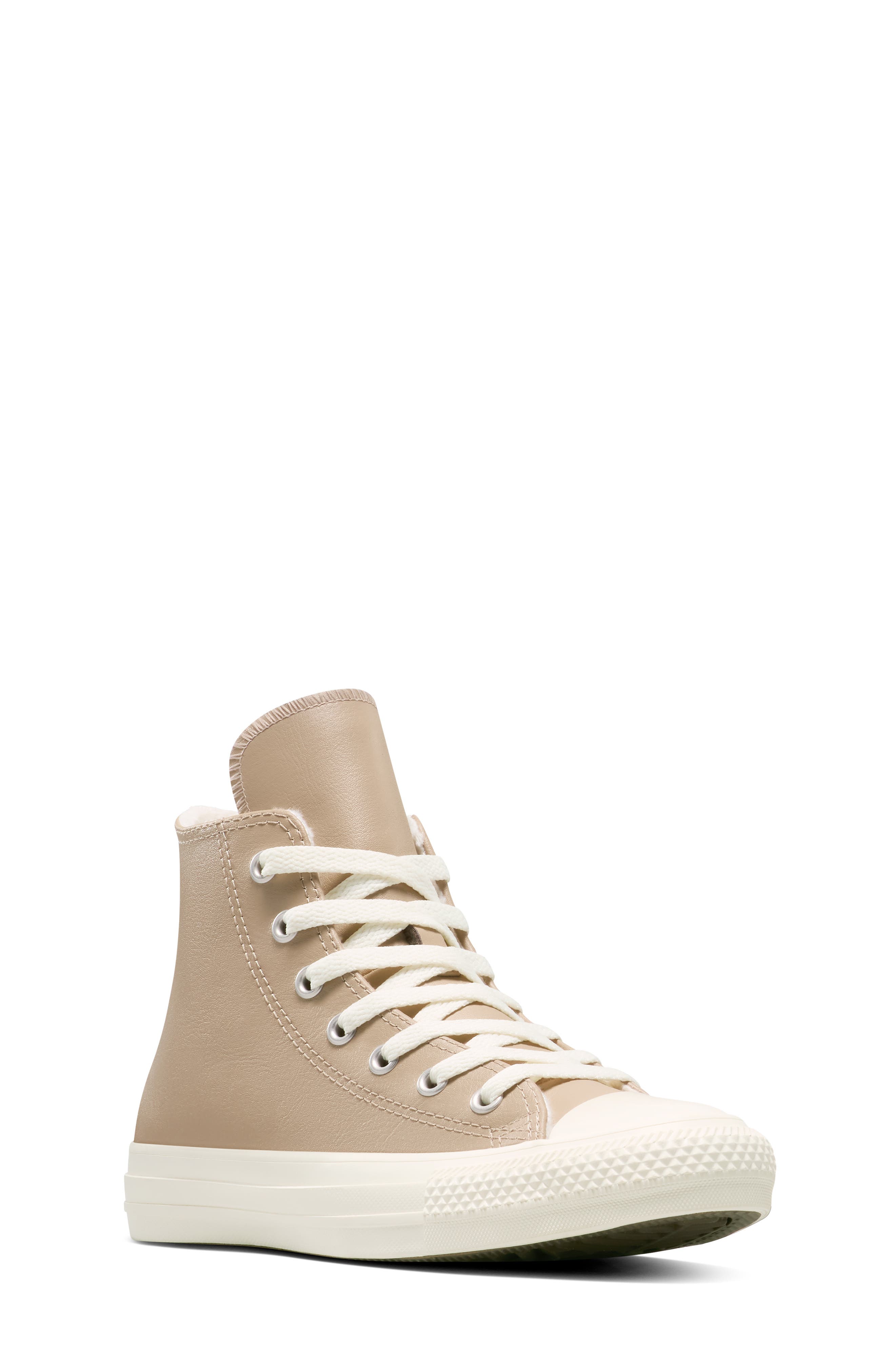 Converse Kids' Chuck Taylor All Star Fleece Lined Leather High Top Sneaker, Main, color, Vintage Cargo/ Egret/ Egret