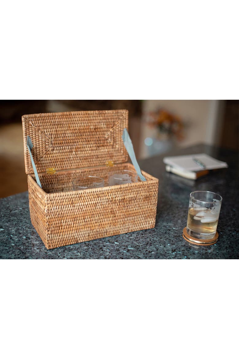Rectangular Rattan Double Toilet Roll Holder, Alternate, color, Honey Brown