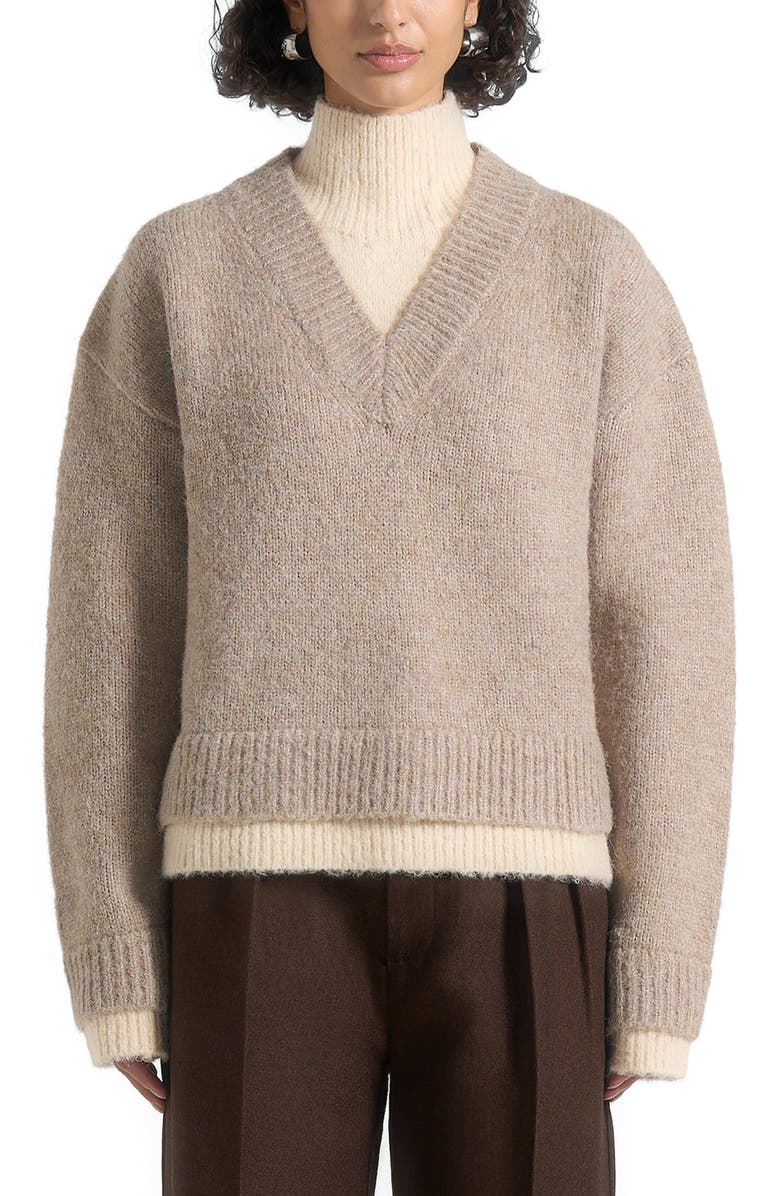 Manière De Voir Jacques Unisex Double Layer V-Neck Knit Jumper, Alternate, color, Taupe