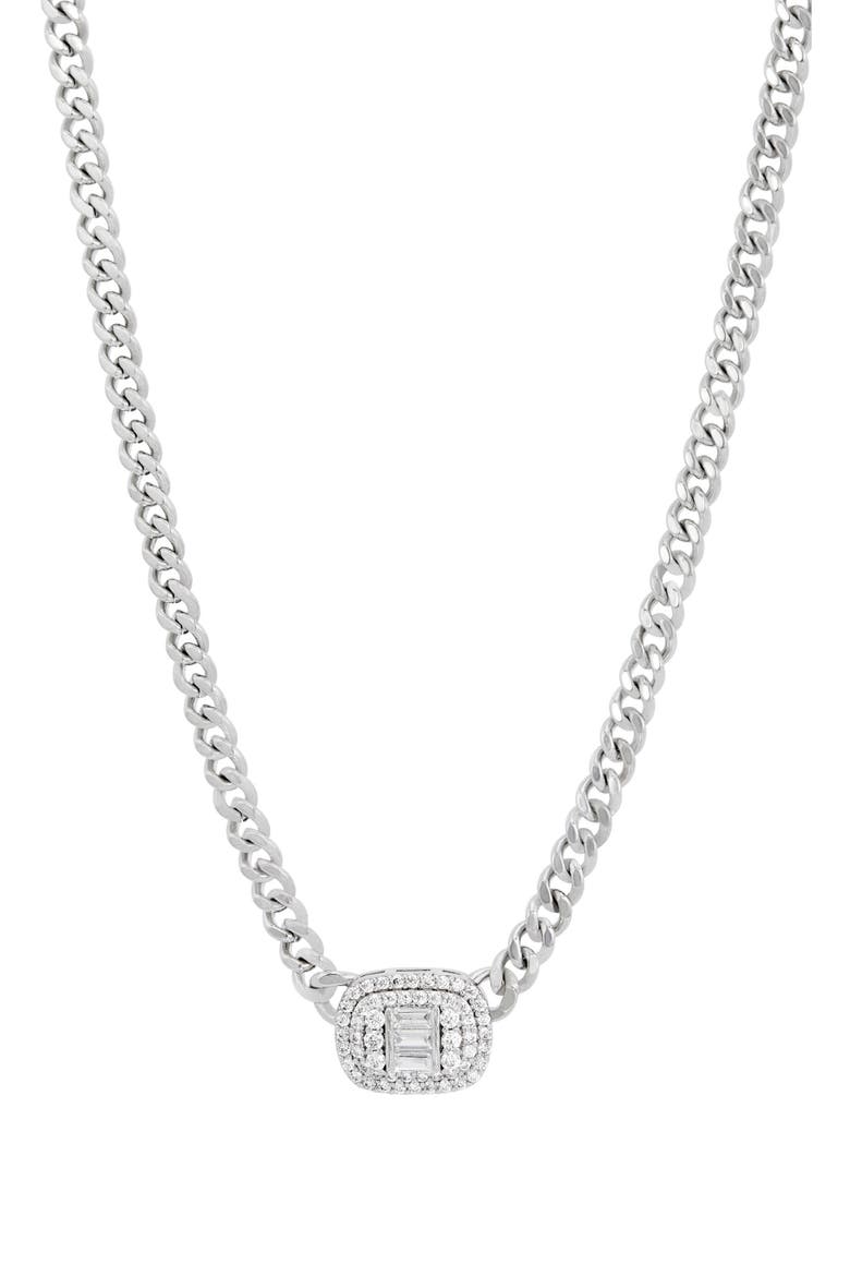 Pavé Station Curb Chain Necklace, Main, color, WHITE