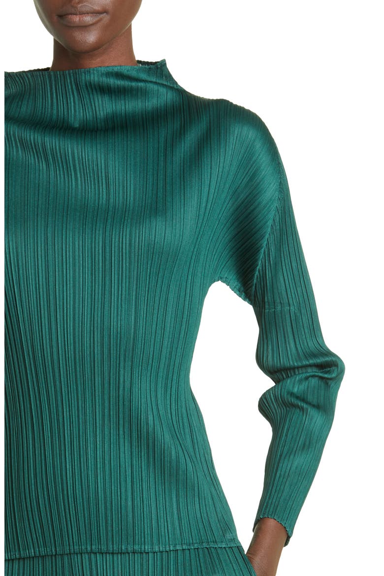 New Colorful Basics 3 Pleated Funnel Neck Top, Alternate, color, DARK GREEN