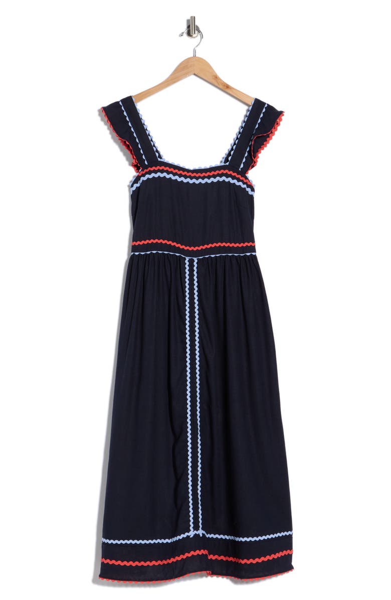 Ellen Tracy Rickrack Detail Dress, Main, color, Navy Multi