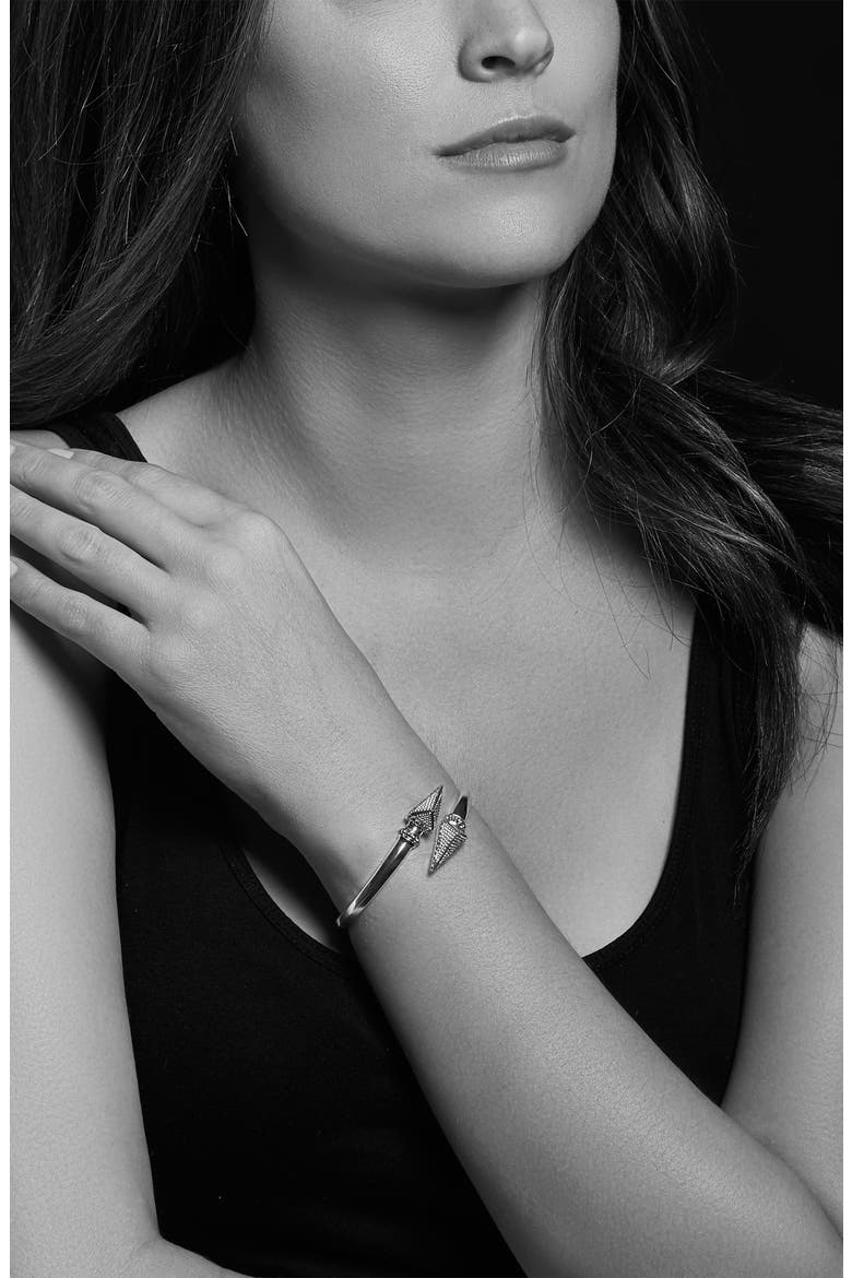 KSL Two-Tone Pyramid Cross Bangle, Alternate, color, SILVER