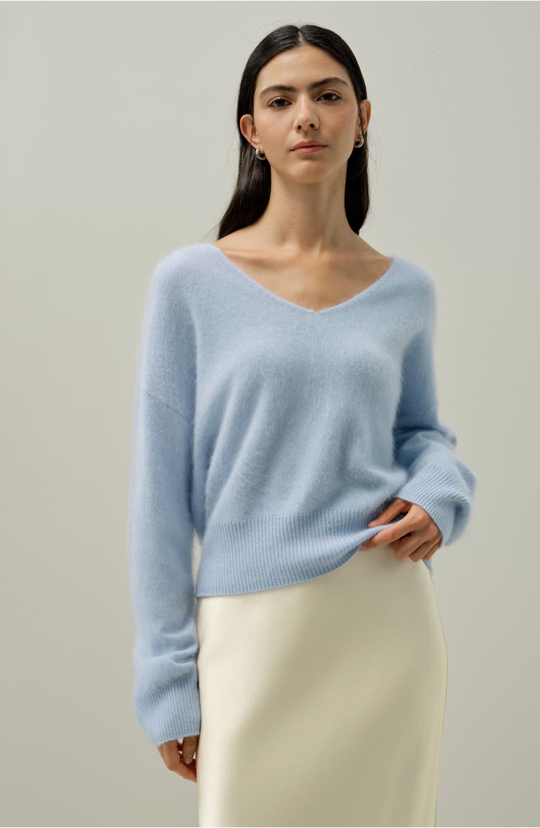Lilysilk Brushed V-Neck Cashmere Sweater, Alternate, color, Illusion Blue