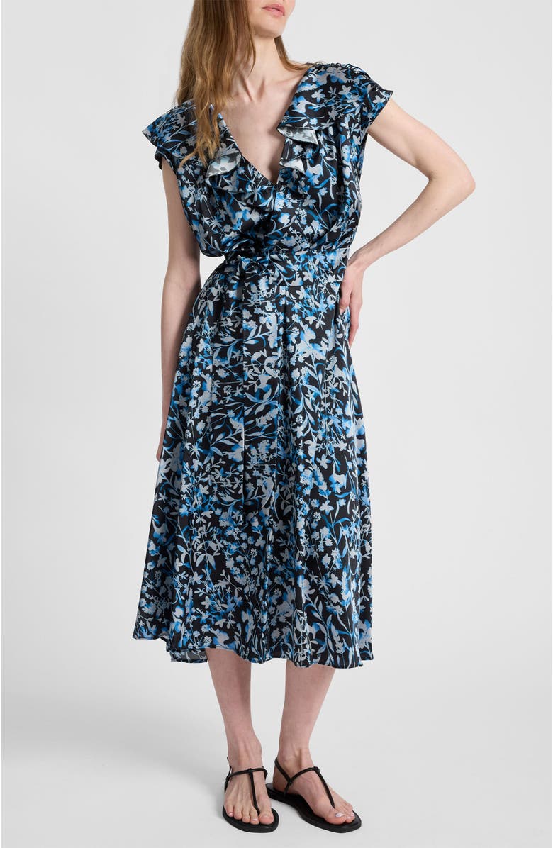 Santorelli Mandy Faux-Wrap Cap Sleeve Midi Floral Dress, Alternate, color, Midnight
