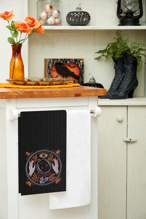C & F Home C&f Home Magic Crystal Ball Halloween Embroidered Cotton Waffle Weave Kitchen Towel In Black