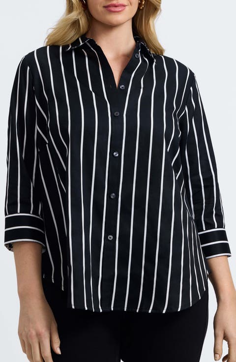 Margie Stripe Three-Quarter Sleeve Button-Up Shirt (Plus)