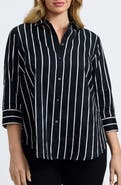 Foxcroft Margie Stripe Three-Quarter Sleeve Button-Up Shirt