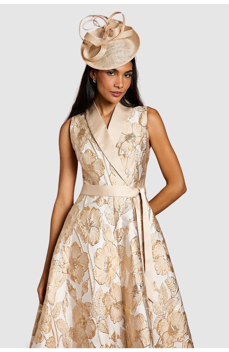 Coast Sleeveless Tux Jacquard Midi Dress, Alternate, color, Champagne