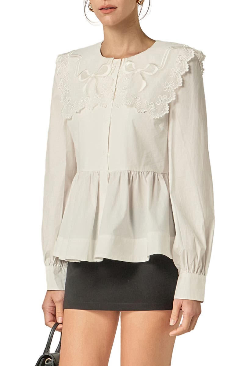 English Factory Collar Poplin Top, Alternate, color, White