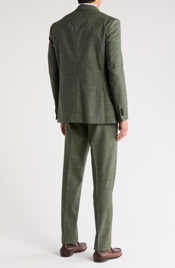 Karl Slim Fit Green Crosshatch Wool Blend Suit