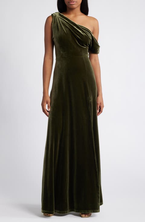 Coveted Confidence One-Shoulder Velvet Gown