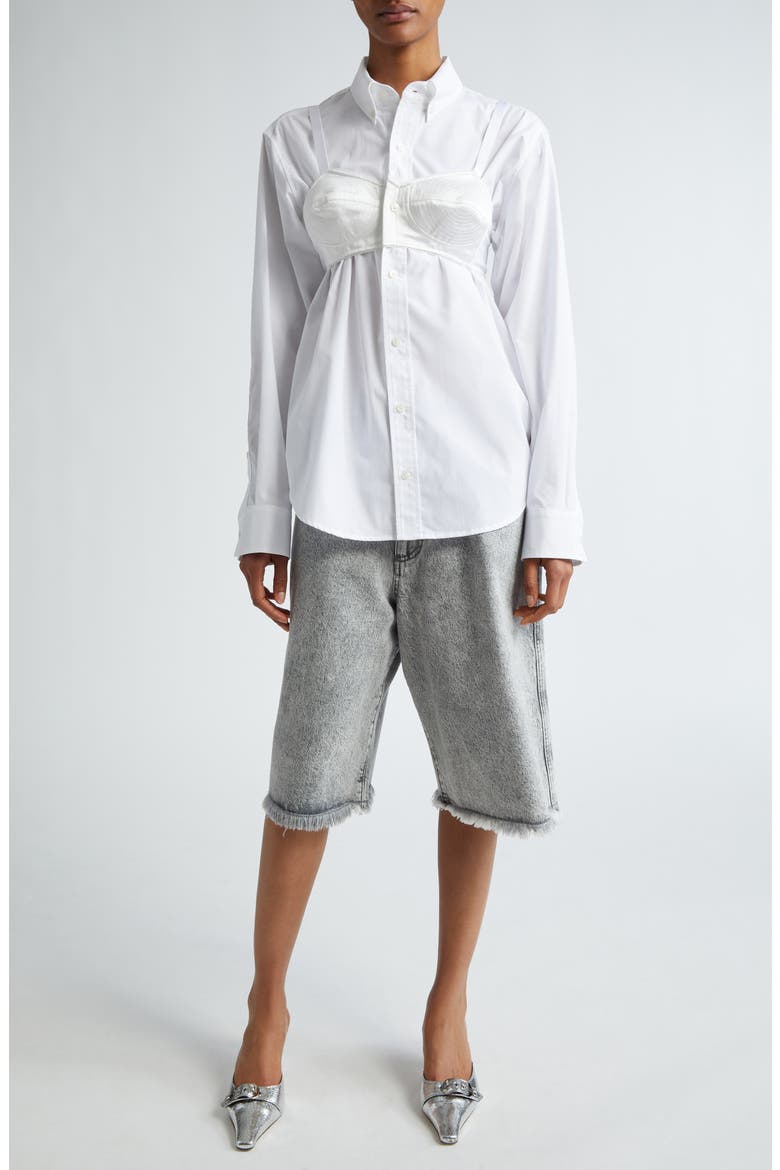 Bra Cotton Button-Down Shirt, Alternate, color, WHITE